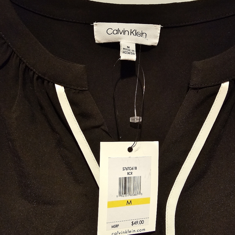 New Womens calvin klien black white blouse shirt size medium